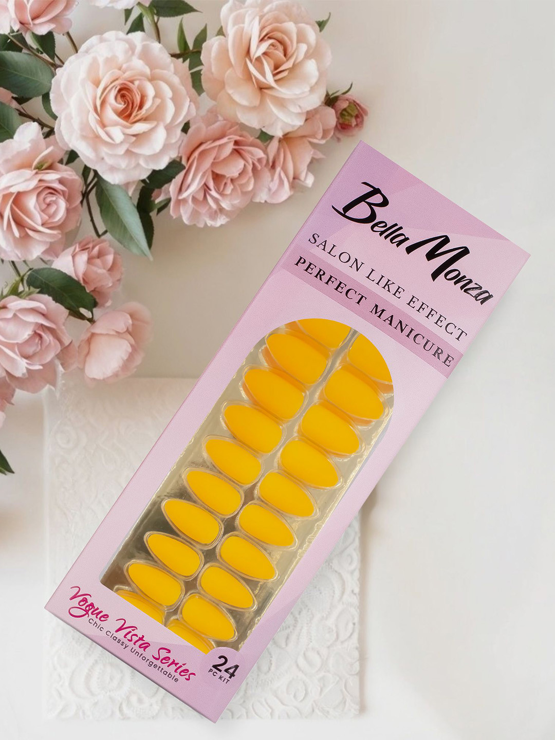 JENNA 24 Pcs French Tip Almond Shape Press-On Matte Artificial Nails - Yellow