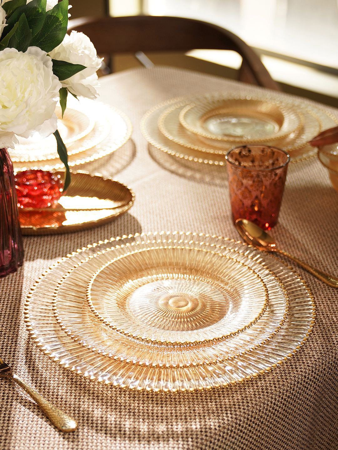 Pure Home and Living Gold Toned 2 Pieces Textured Plates