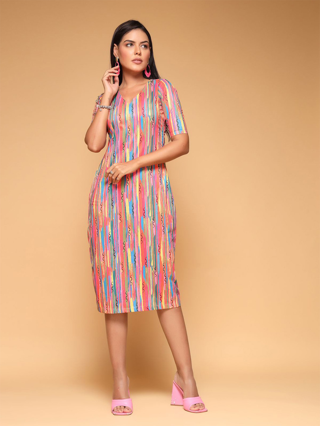 KATLINE Women Printed Relaxed A-Line Midi Dress