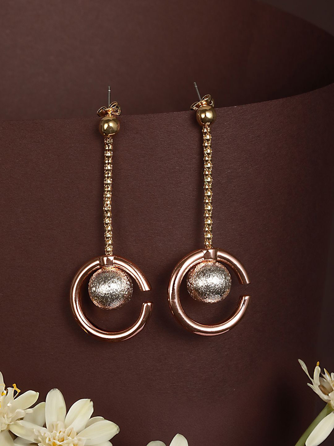 SARAF TRENDZ Rose Gold-Plated Chain Dangling Minimalist Anti-tarnish Drop Earrings