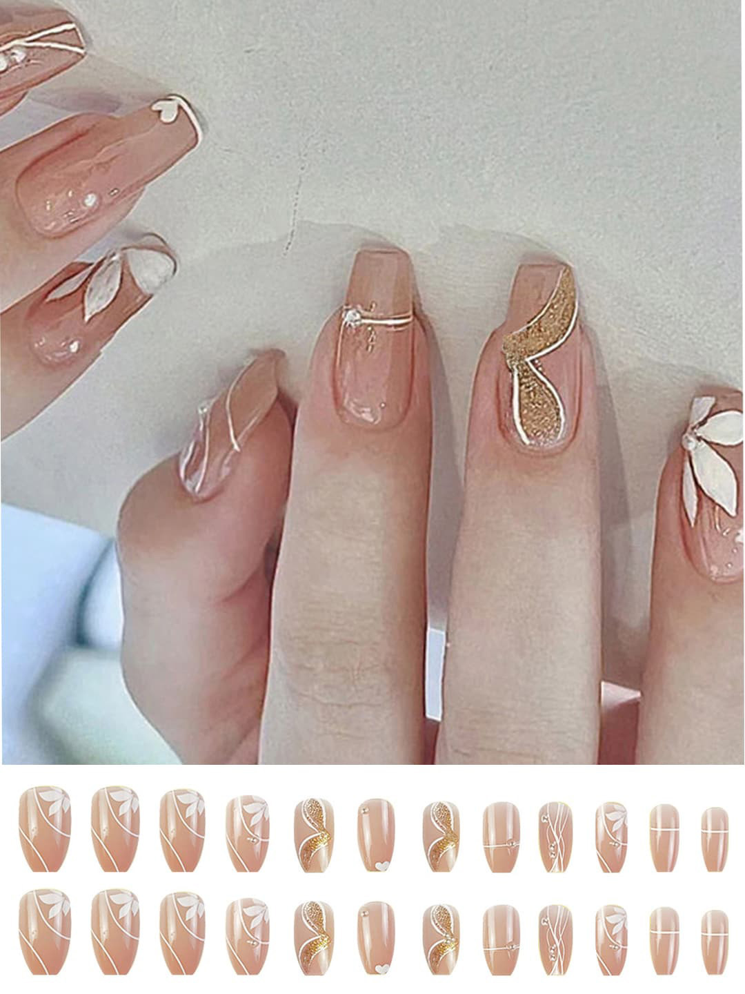 Secret Lives 24 Pieces Flower Design Nails Tips
