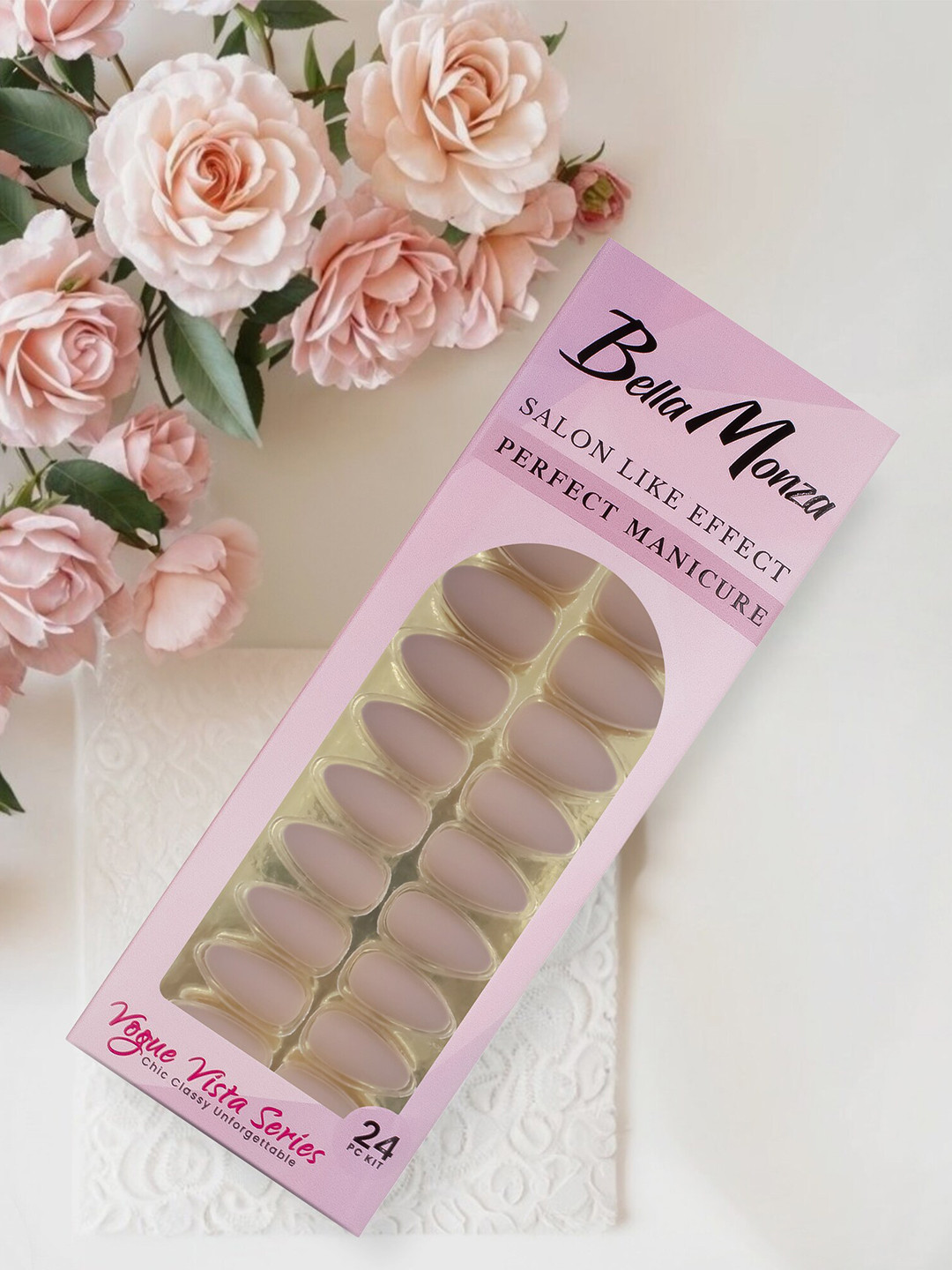 JENNA 24 Pcs French Tip Almond Shape Press-On Matte Artificial Nails - Beige