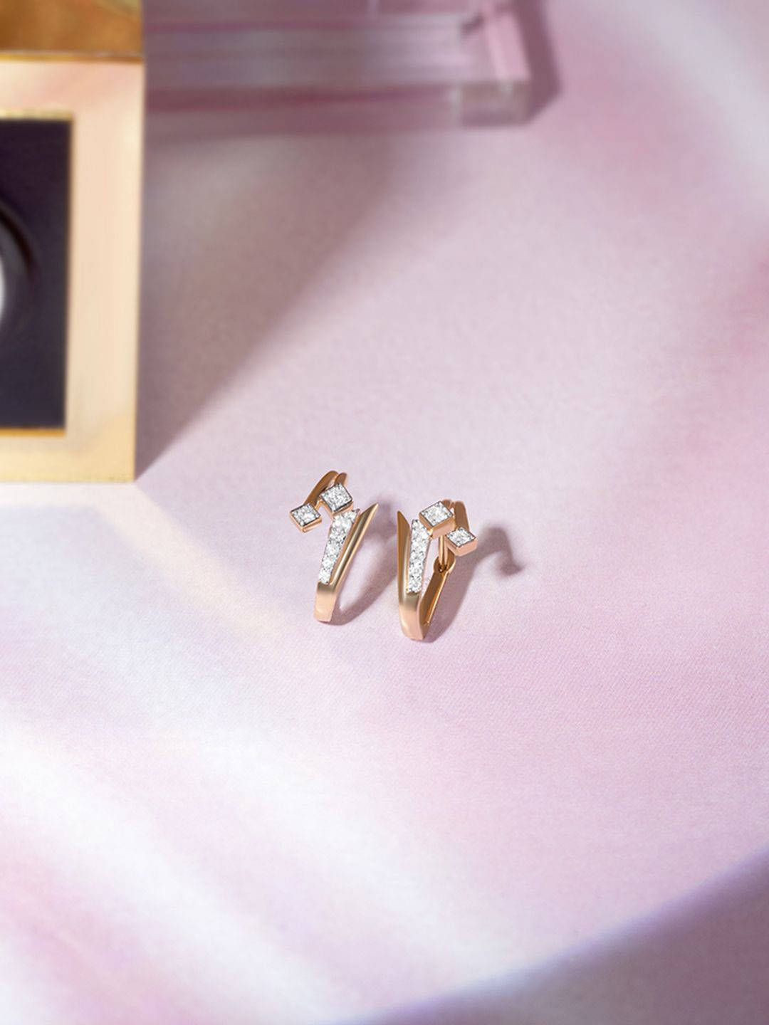 Mia by Tanishq 14KT Gold Natural Diamond Hoop Earrings - 3.2 gm