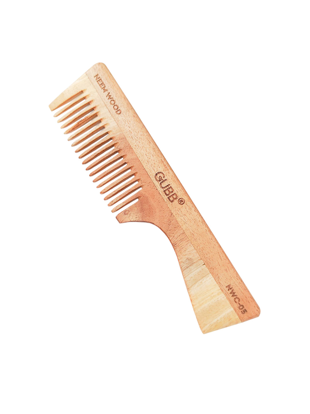GUBB Detangling & Frizz Control Neem Comb With Handle - Brown