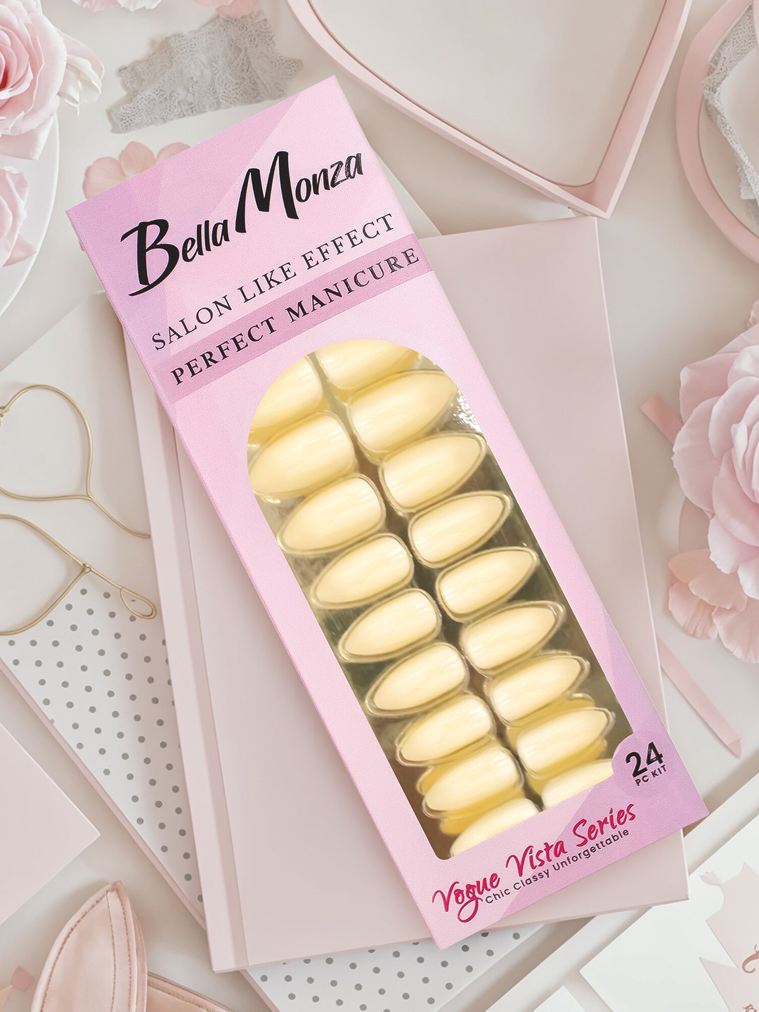 JENNA 24 Pcs French Tip Almond Shape Press-On Artificial Glossy Nails-Cream