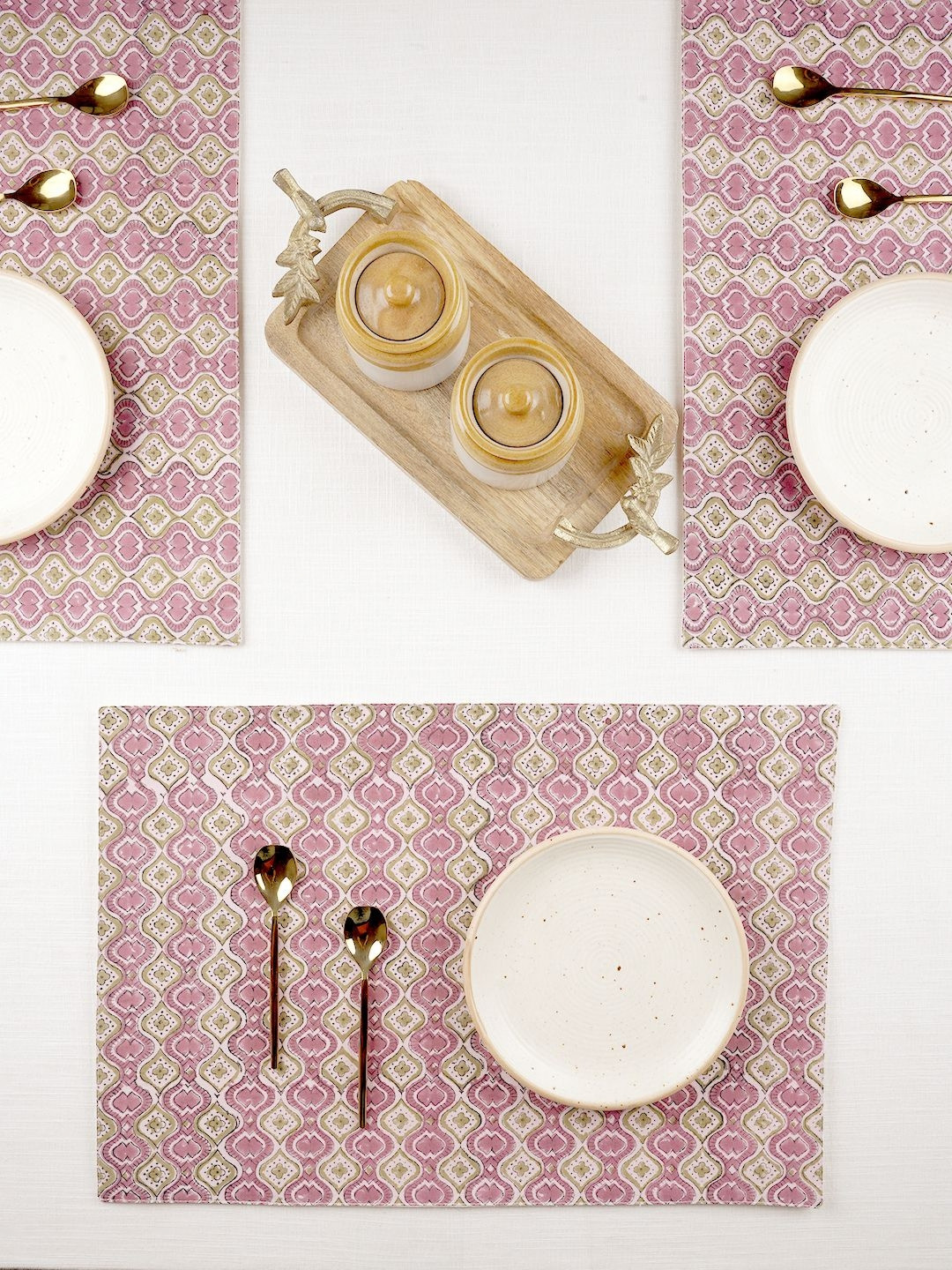 Ratan Cart Pink & Beige 6 Pieces Printed Rectangular Table Placemats