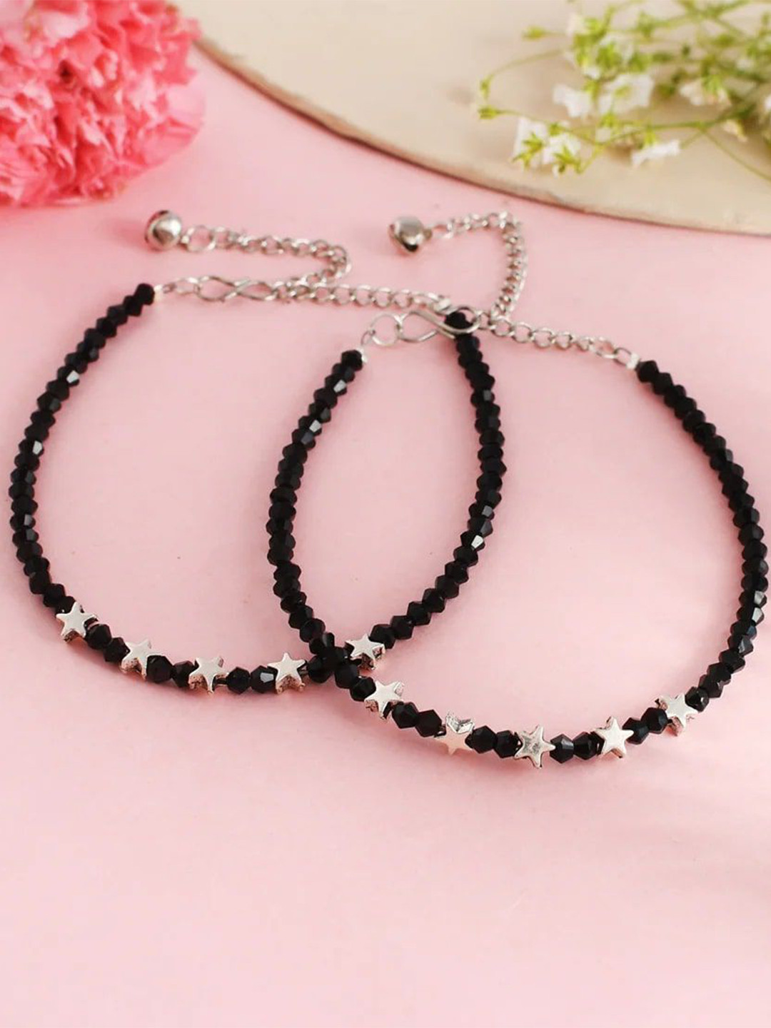 HIGH TRENDZ Silver-Plated Beaded Anklets