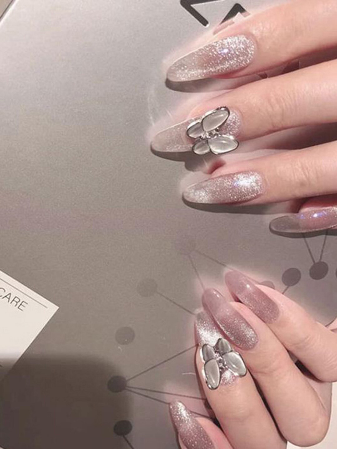 Secret Lives 24 Pieces Cats Eye With 3D Butterfly Fake Nails