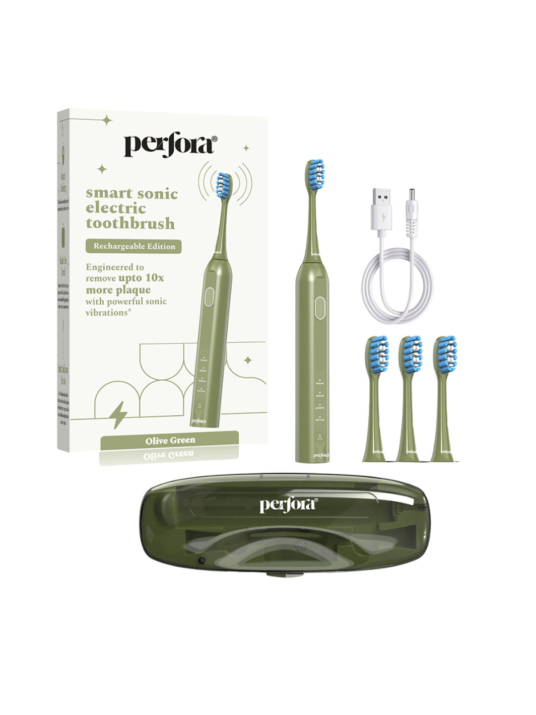 Perfora Rechargeable Smart Sonic Electric Toothbrush - Olive Green