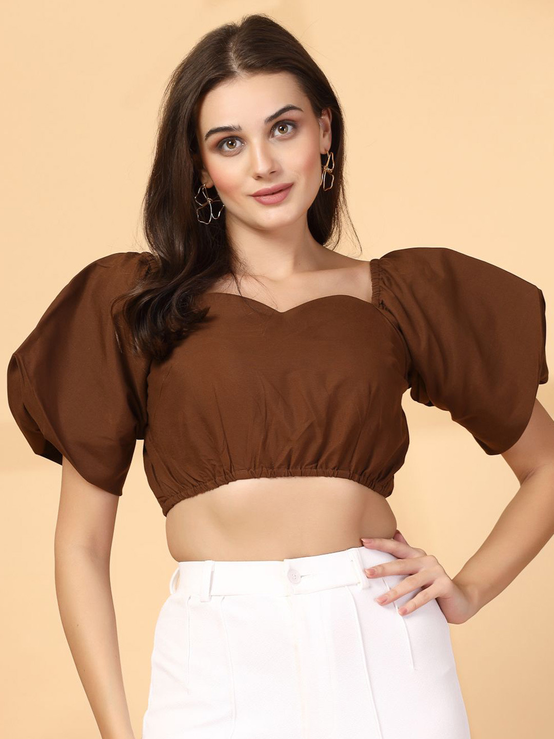 plusS Women Cotton Sweetheart Neck Crop Top