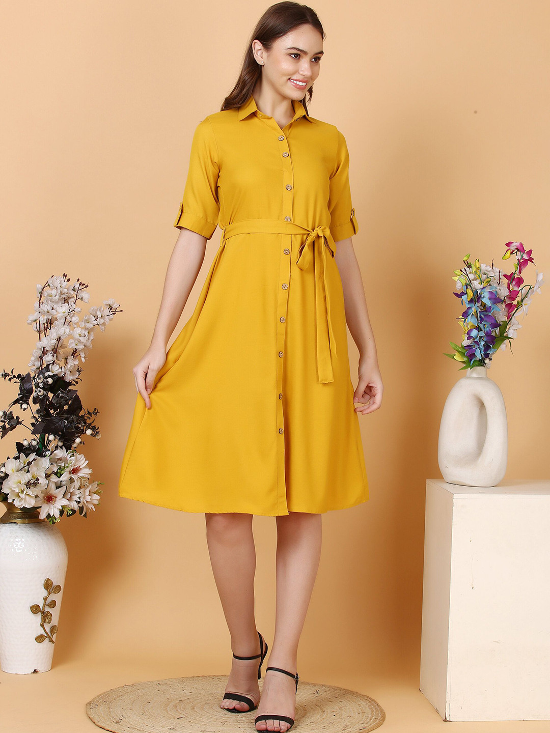 Tulip Eden Women Three-Quarter Sleeves Fit & Flare Dress