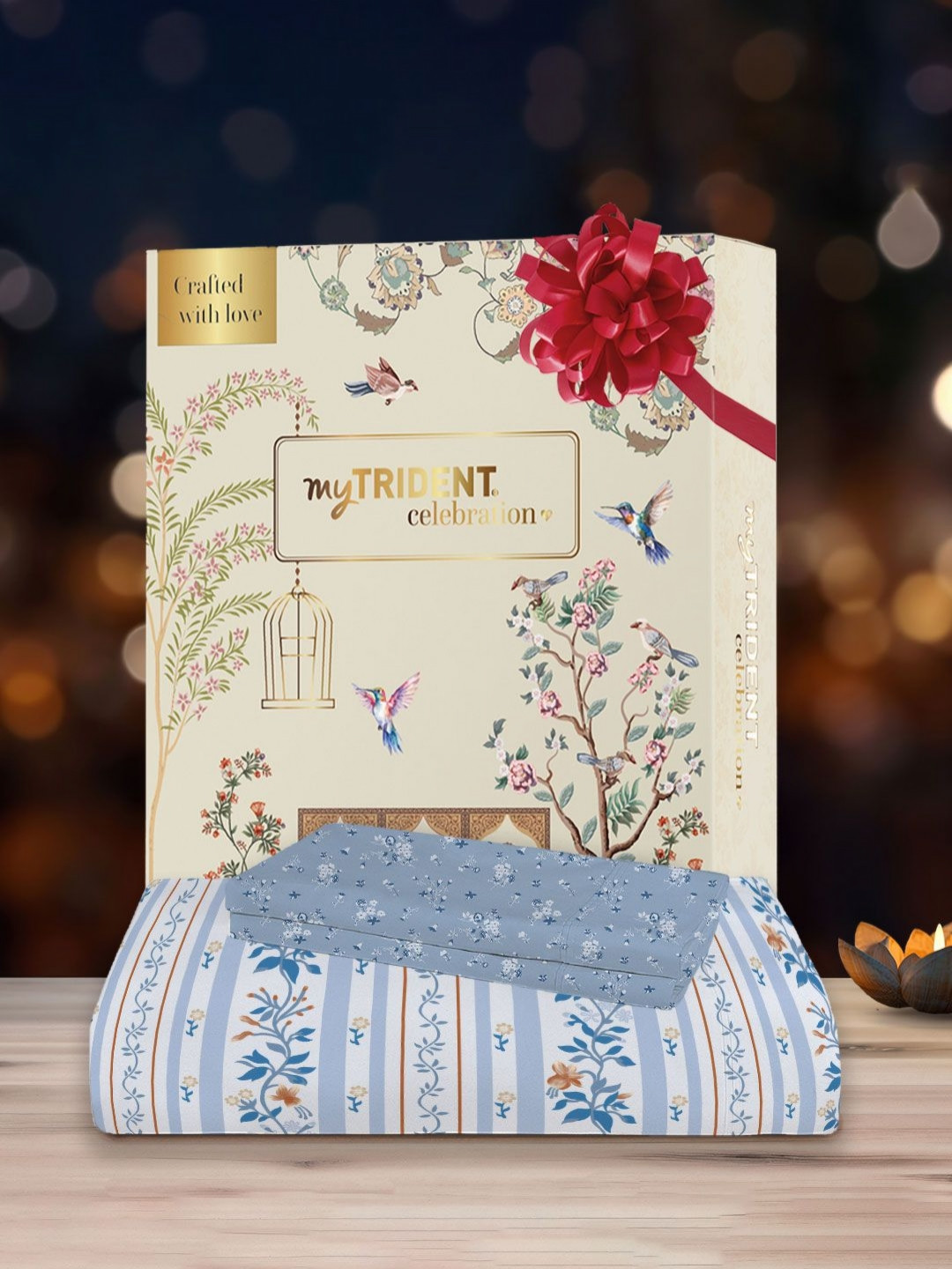 MYTRIDENT Celebration Blue Floral Pure Cotton 144 TC Queen Bedsheet with 2 Pillow Covers-90 x 98 inches