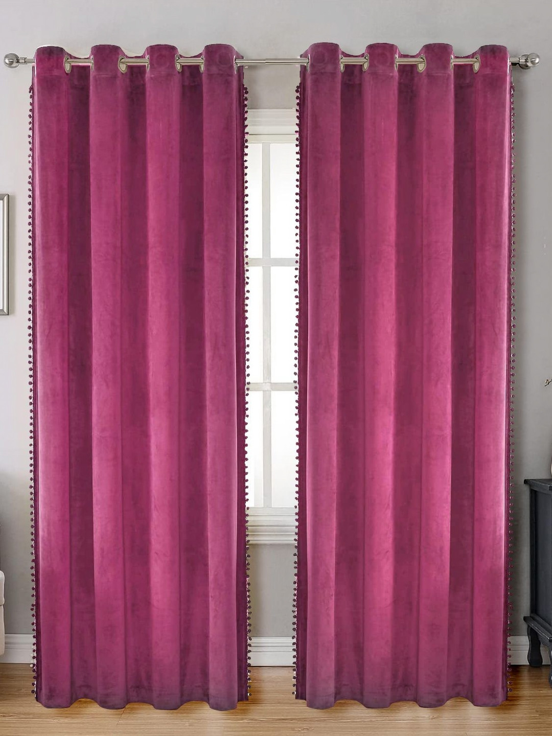 STITCHNEST Peach-Coloured Velvet 7 feet Curtain