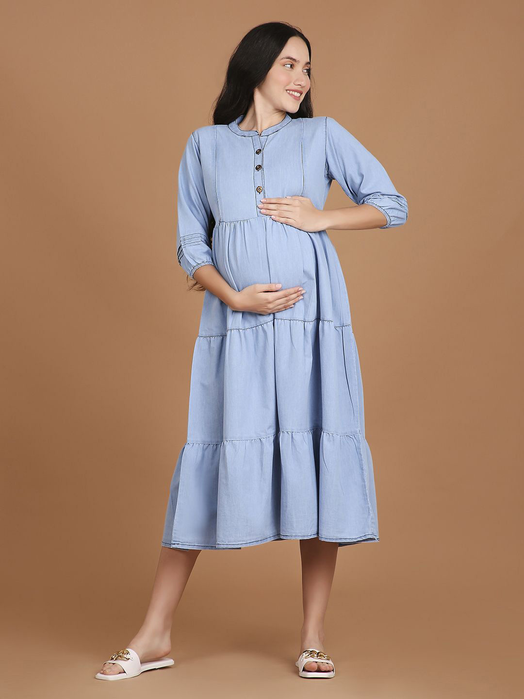 NIGHTSPREE Denim Maternity Fit & Flare Dress