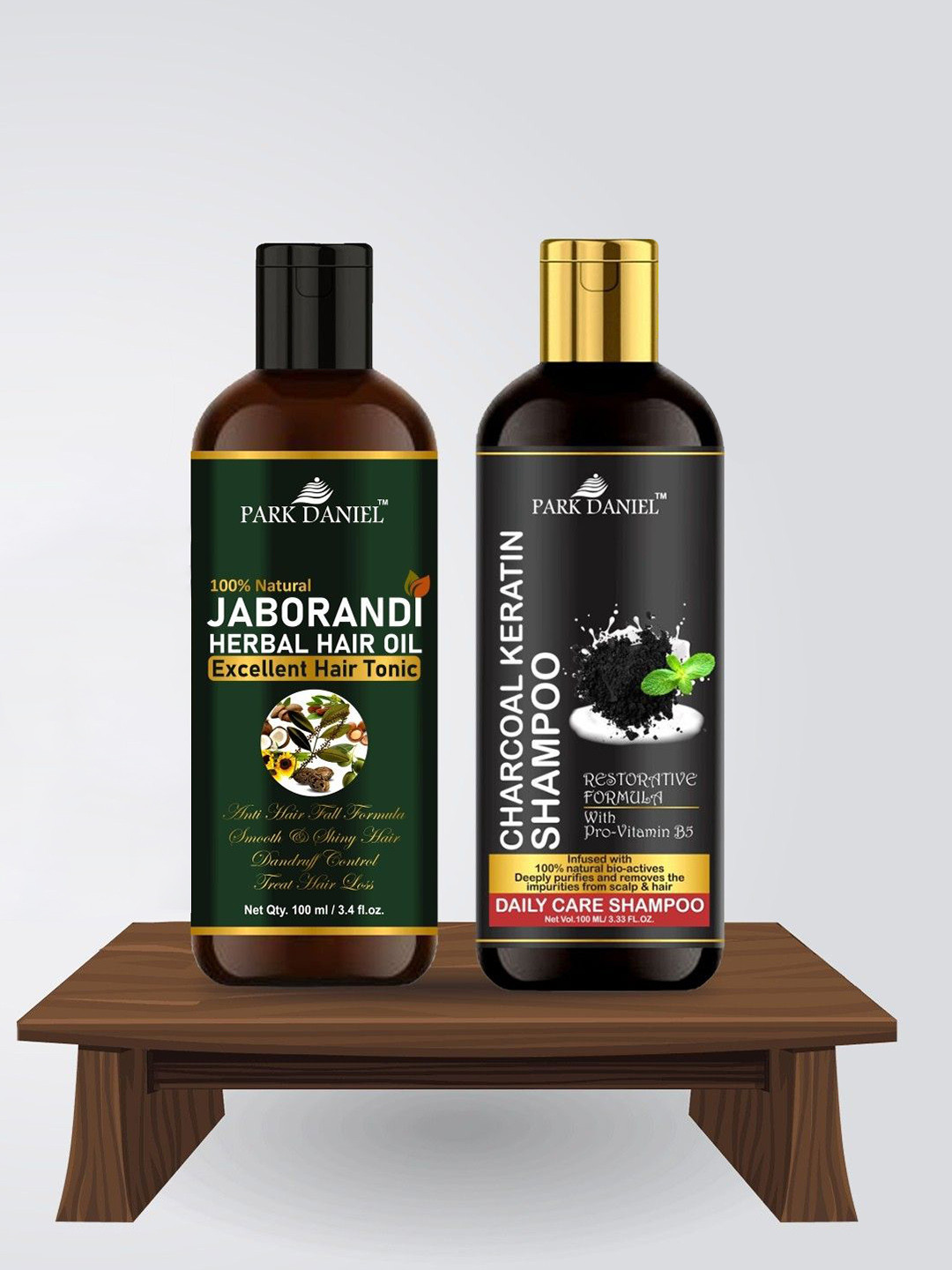 Park Daniel Set Of 2 Jaborandi Herbal Hair Oil & Charcoal Keratin Shampoo - 100 ml Each