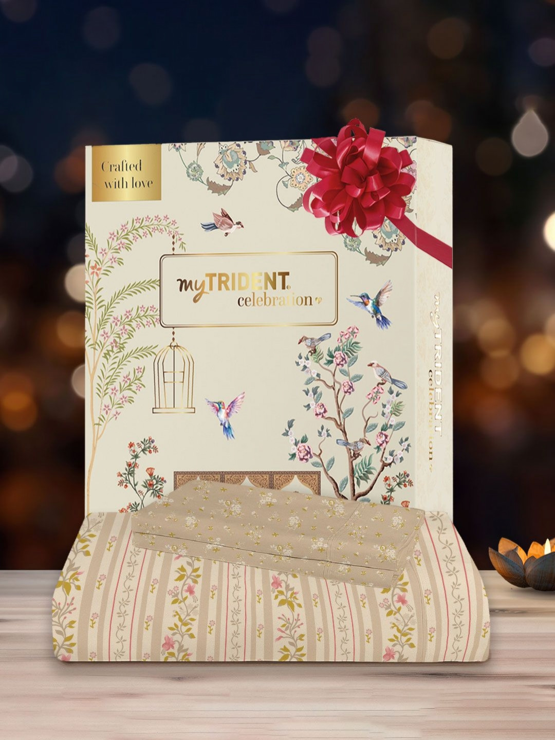 MYTRIDENT Celebration Beige Floral Pure Cotton 144 TC Queen Bedsheet with 2 Pillow Covers-90 x 100 inches