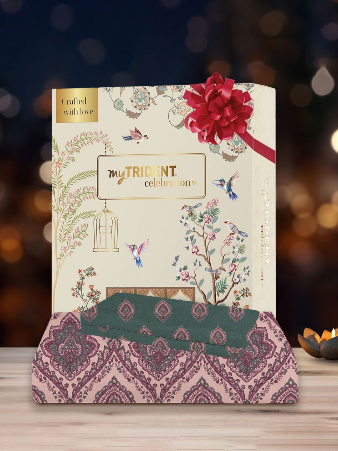 MYTRIDENT Celebration Pink Ethnic Motifs Pure Cotton 144 TC Queen Bedsheet with 2 Pillow Covers-228 x 254 cm