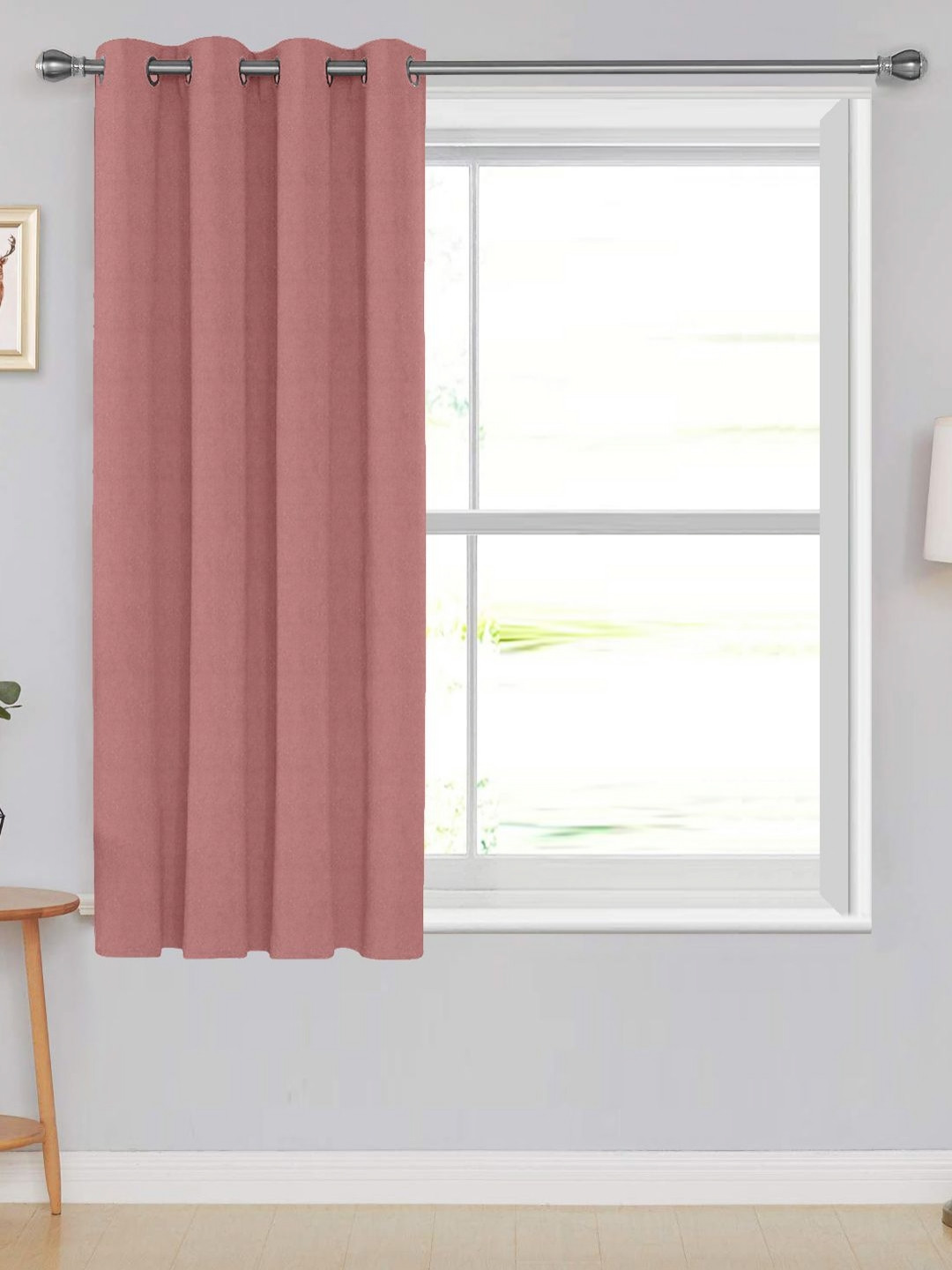 Divine Casa Elegance Peach-Coloured & Silver-Toned Black Out Window Curtain