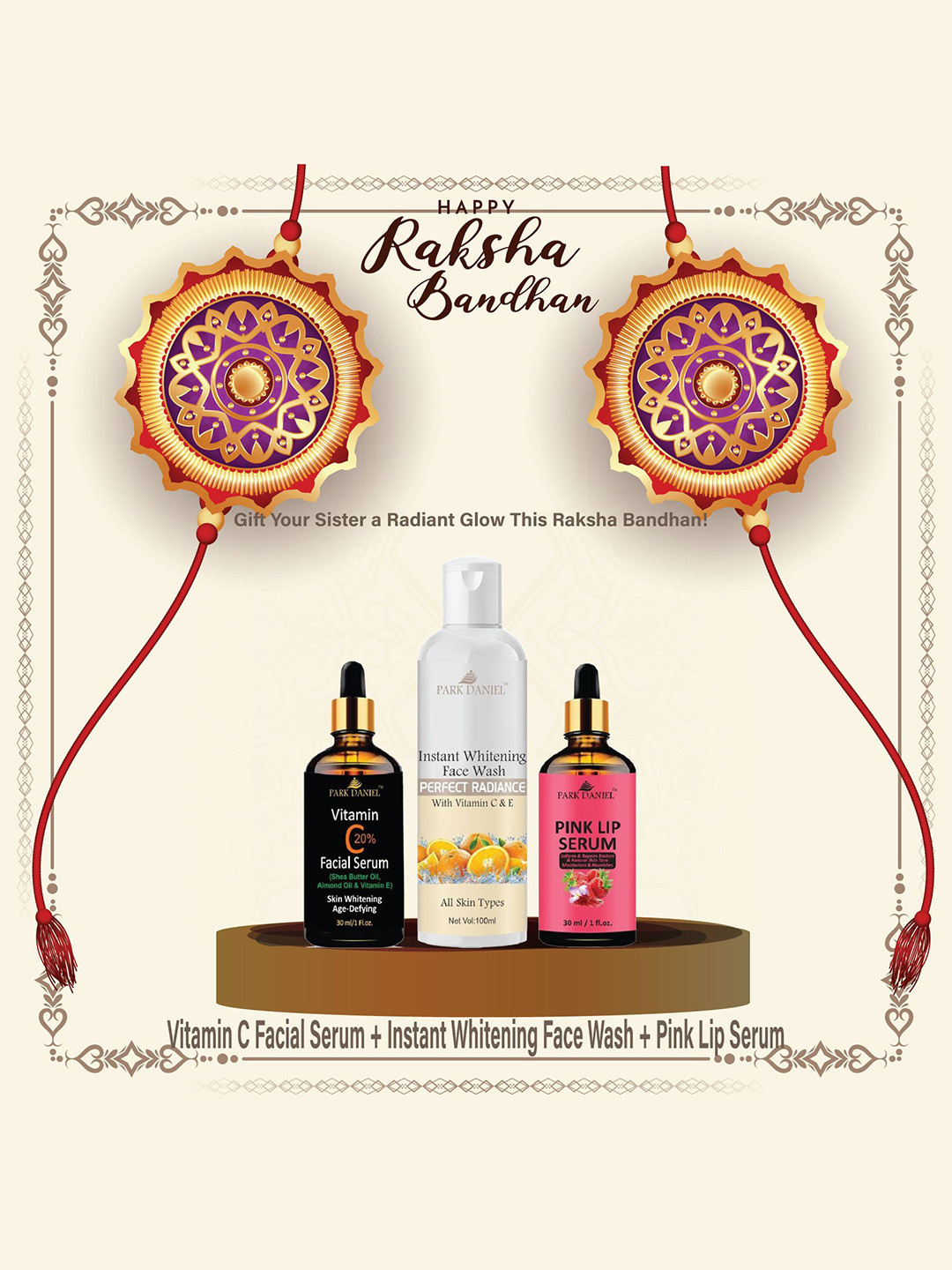 Park Daniel 3 Pcs Whitening Face Wash, Vitamin C Face Serum & Pink Lip Serum
