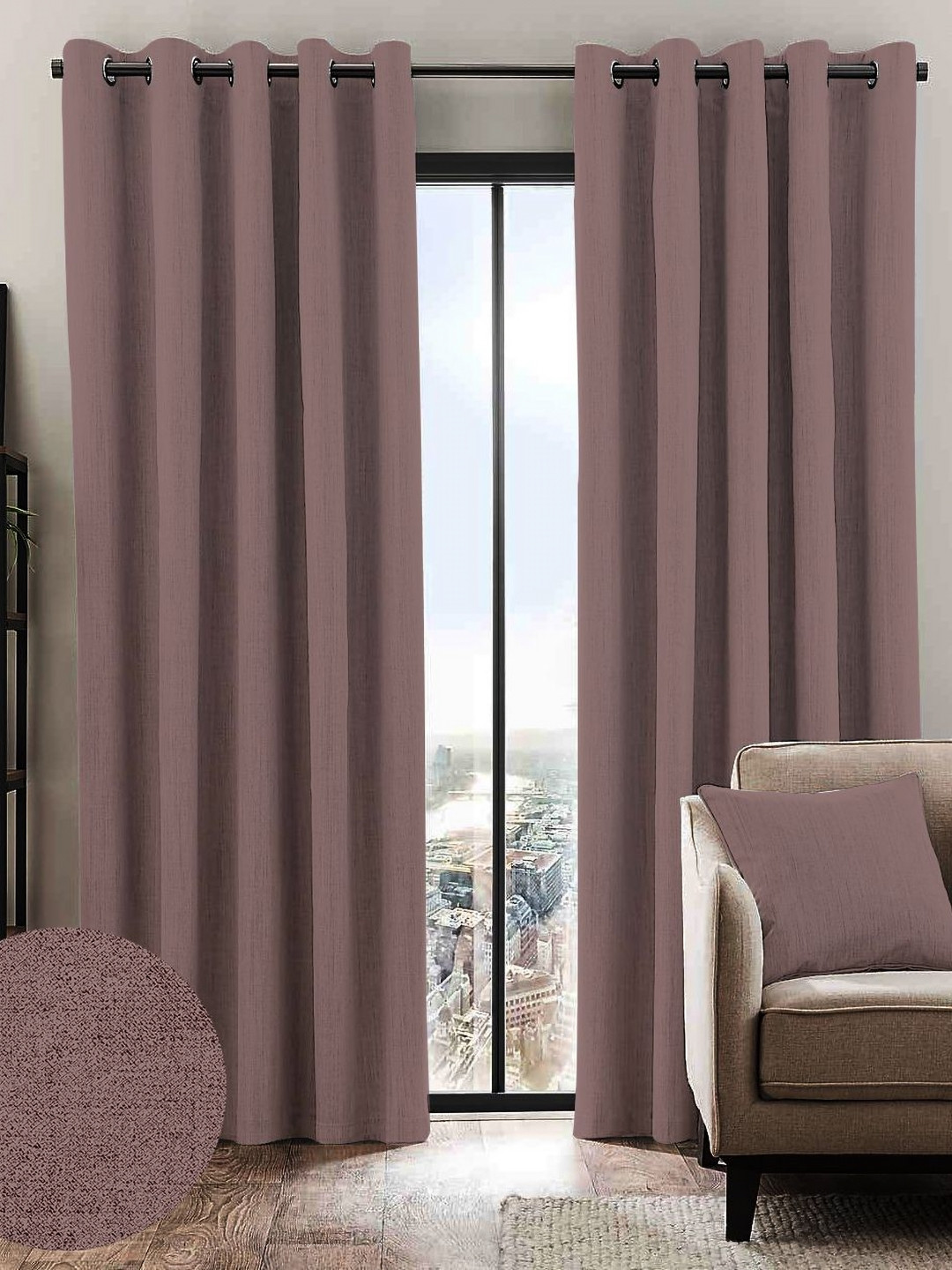 Nefertiti Home Tan 2 Pieces Black Out Long Door Curtains