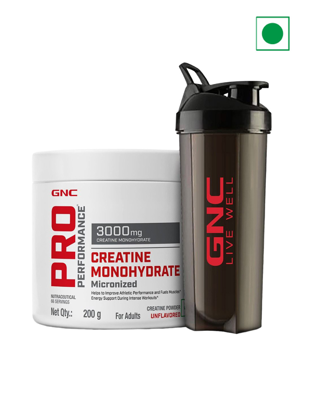 GNC Creatine Monohydrate - 200 gm With Black Shaker - 750 ml