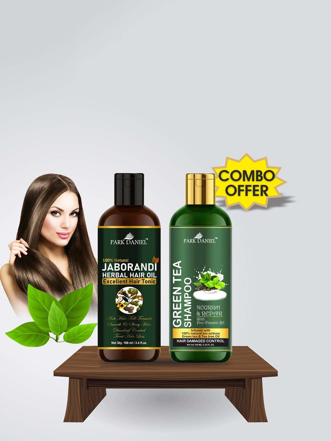 Park Daniel Set Of Jaborandi Herbal Hair Oil & Green Tea Shampoo - 100ml Each
