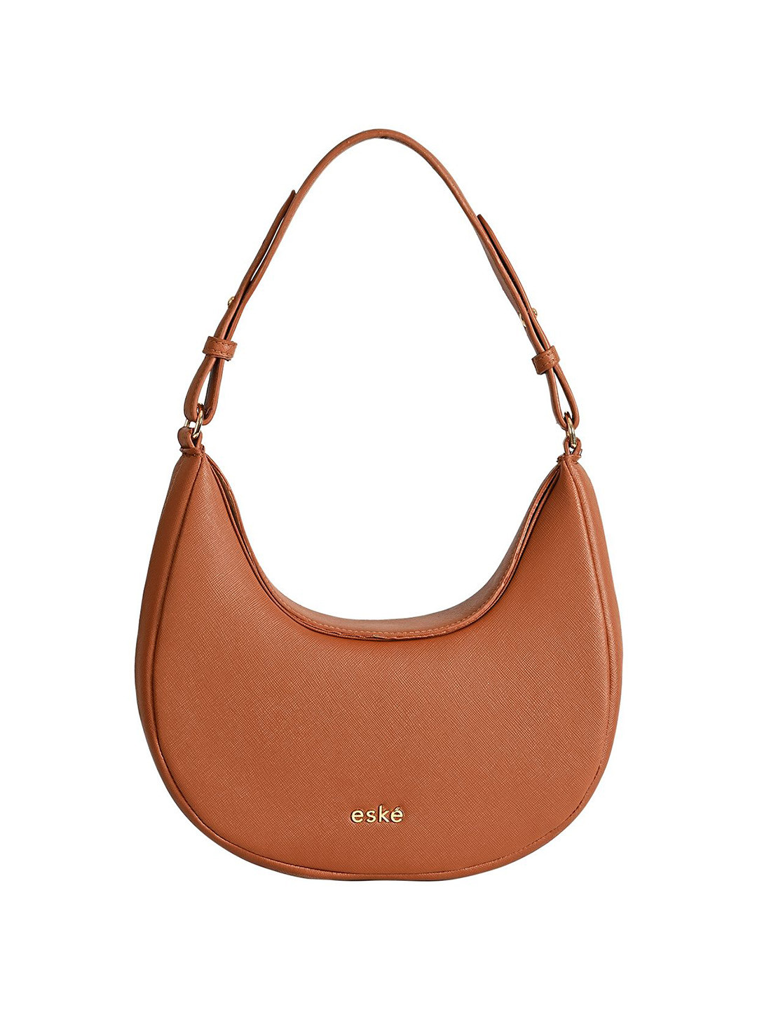 eske Women Tan Solid Crescent Shape Gold Chain Strap Dual Carry Option Leather Hobo Bag