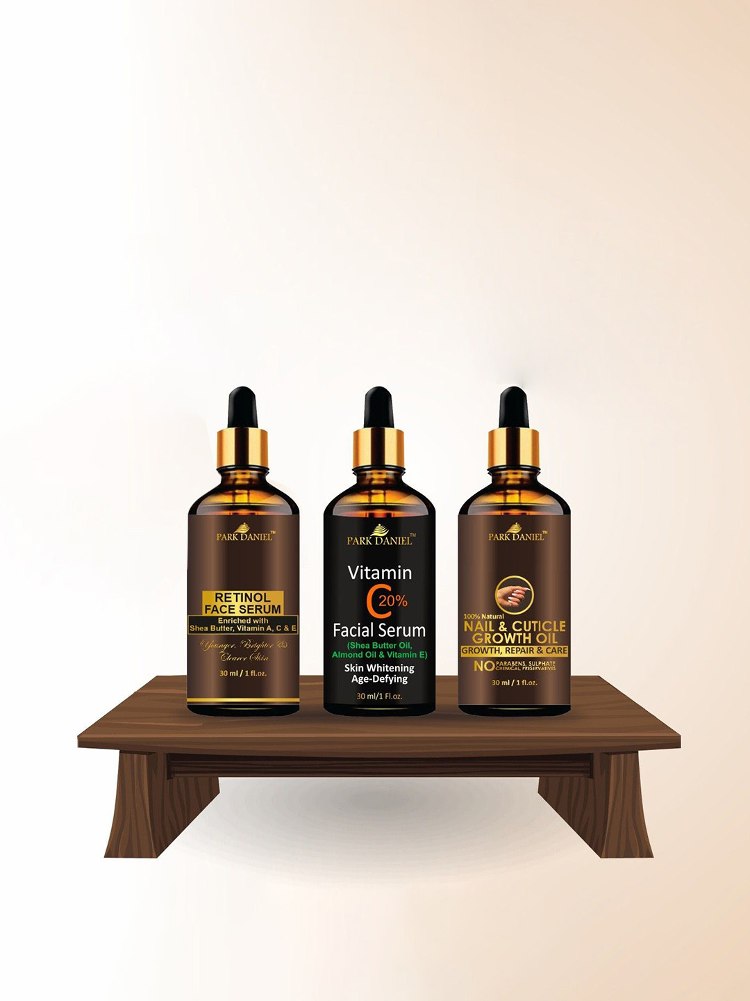 Park Daniel Set Of 3 Retinol Serum, Vitamin C With Nail & Cuticle Growth Oil - 30 ml each