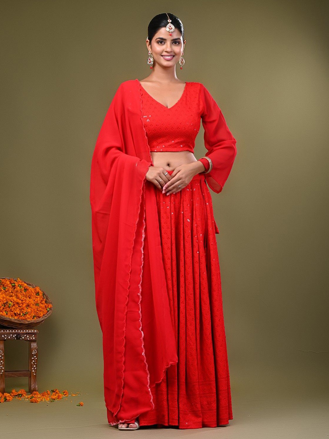 Futra Gabha Embroidered Sequinned Semi-Stitched Lehenga & Unstitched Blouse With Dupatta