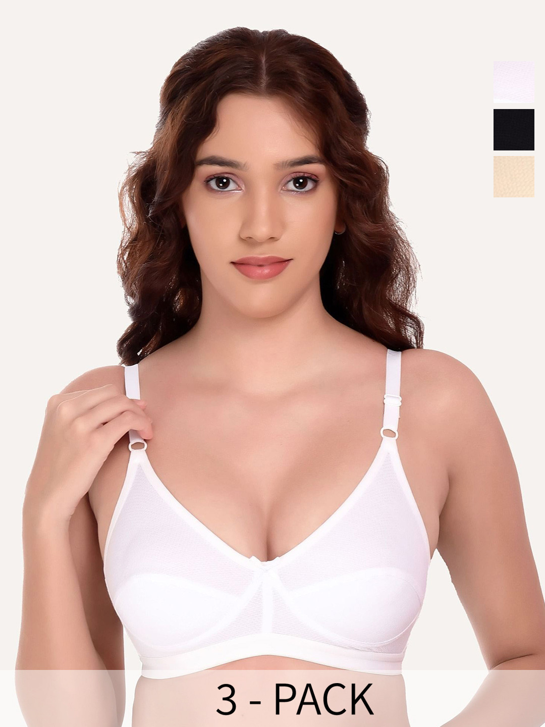 DressBerry Women Pack of 3 Cotton Medium Coverage Bra