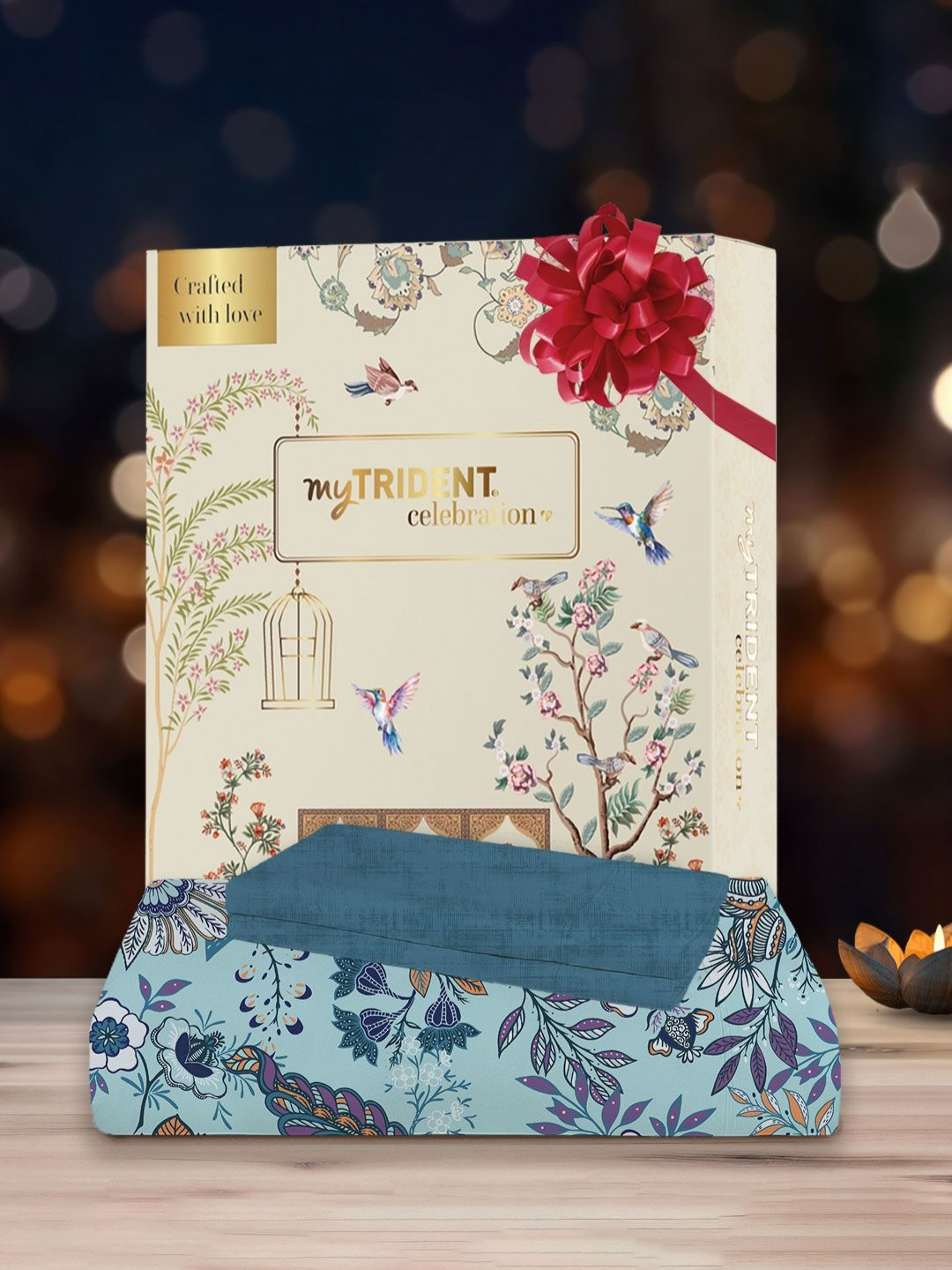 MYTRIDENT Celebration Blue Floral Cotton 144 TC Queen Bedsheet with 2 Pillow Covers-90 x 100 inches