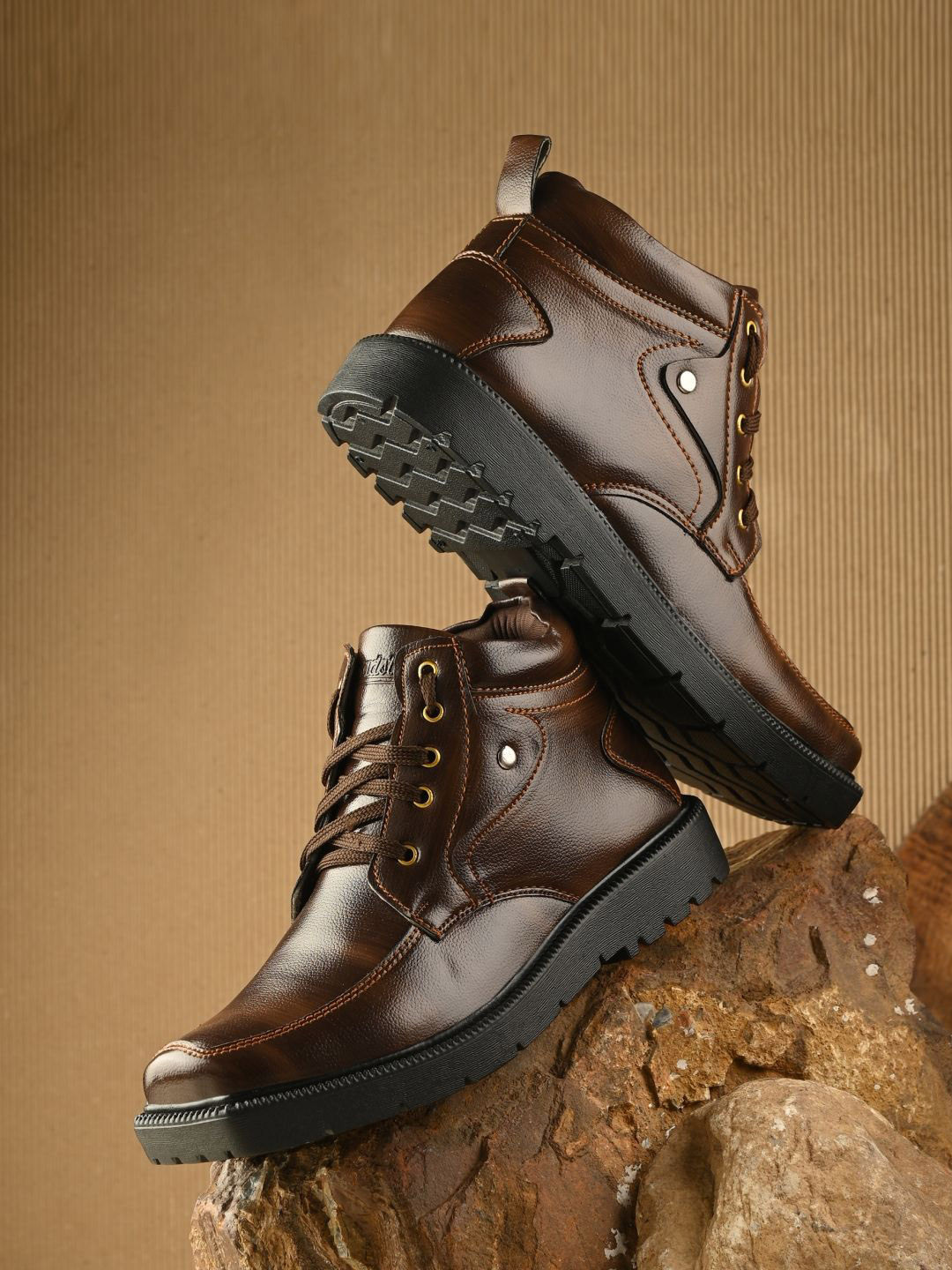 The Roadster Lifestyle Co Men Square Toe Leather Lace-Ups Boots