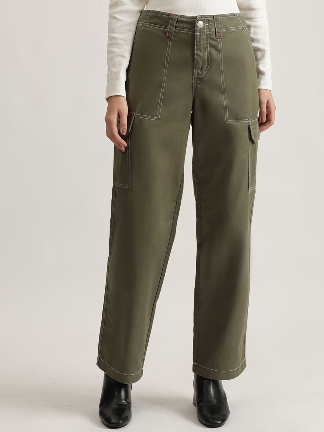 True Religion Women Cotton Mid-Rise Loose Fit Cargos