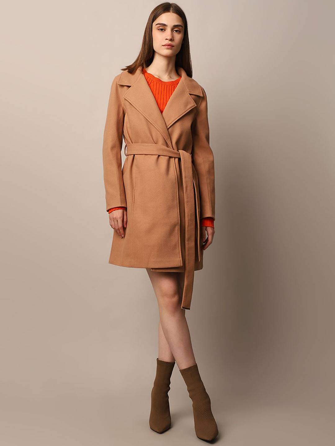 ONLY Women Single-Breasted Tie-Ups Longline Winter Overcoat
