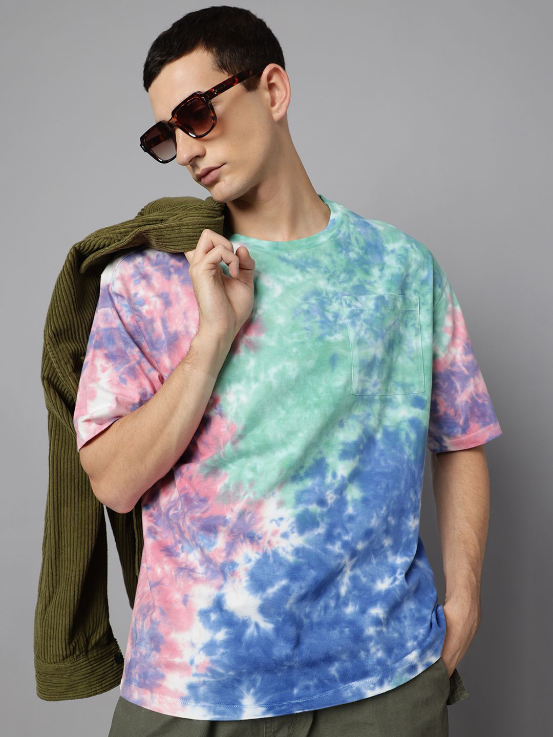 Free Authority Men Abstract Printed Round Neck Cotton Oversized T-shirt