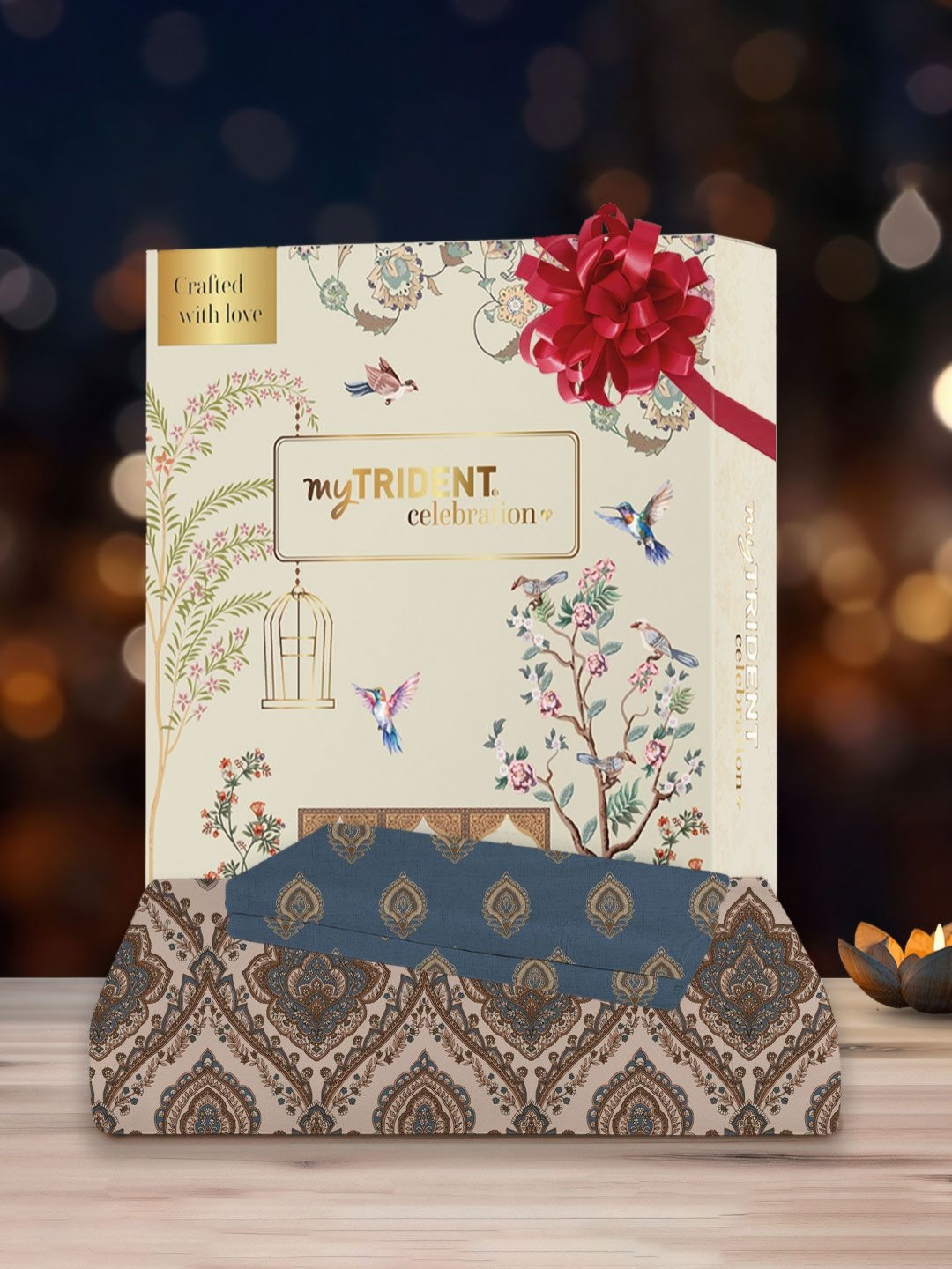 MYTRIDENT Celebration Beige Floral Cotton 144 TC Queen Bedsheet with 2 Pillow Covers-90 x 100 inches