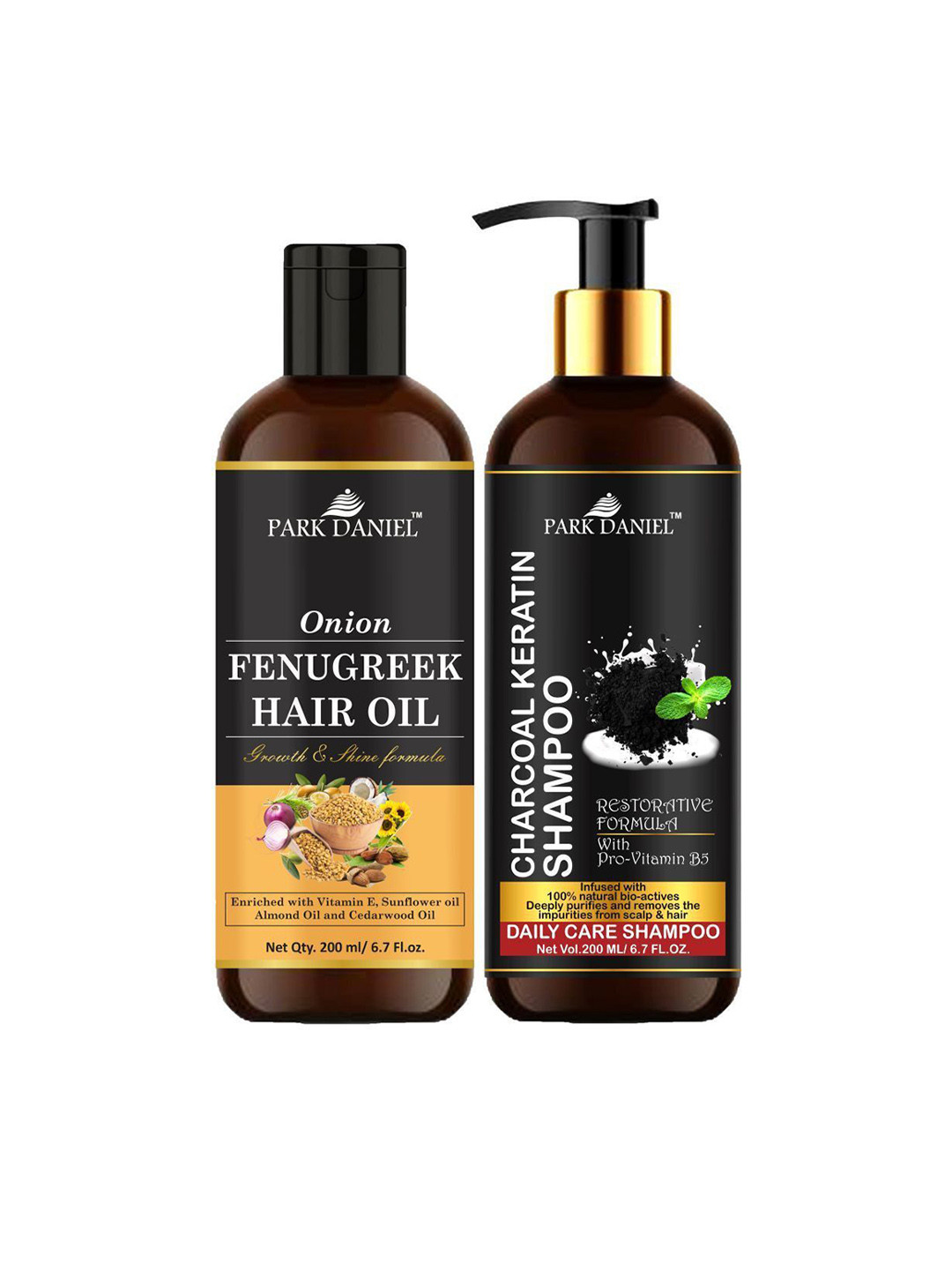 Park Daniel Set Of 2 Onion Fenugreek Hair Oil & Charcoal Keratin Shampoo - 200 ml Each