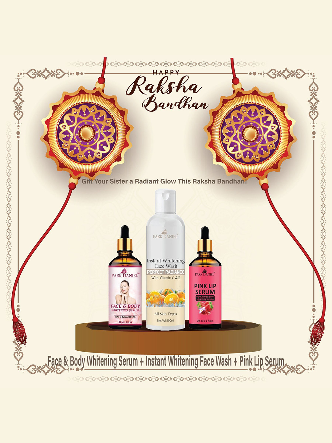 Park Daniel Set Of 3 Instant Whitening Face Wash, Face & Body Serum & Pink Lip Serum Combo