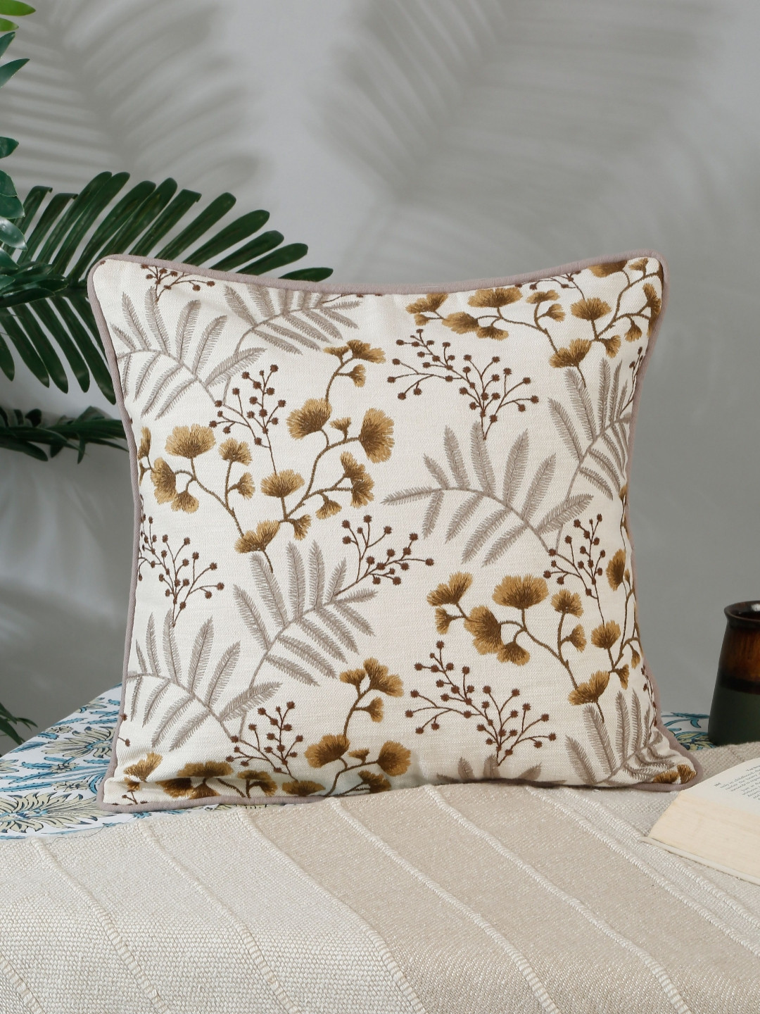 NISRAG HOME Floral Cotton Square Cushion Covers - 15.7 x 15.7 In