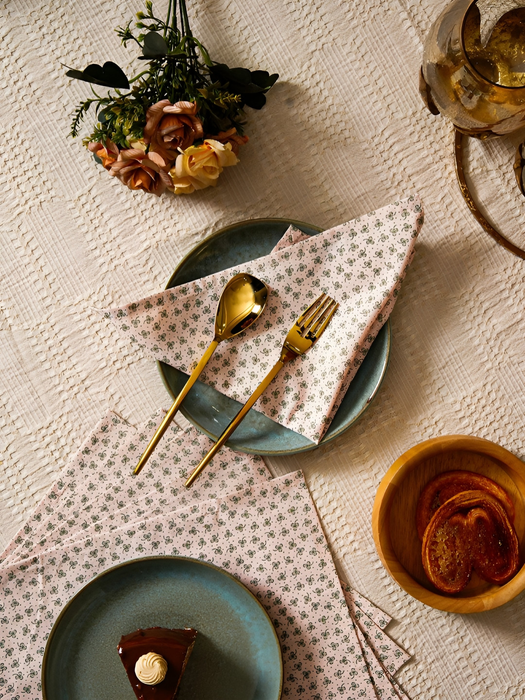 Ratan Cart Pink & Green 6 Pieces Printed Cotton Table Napkins