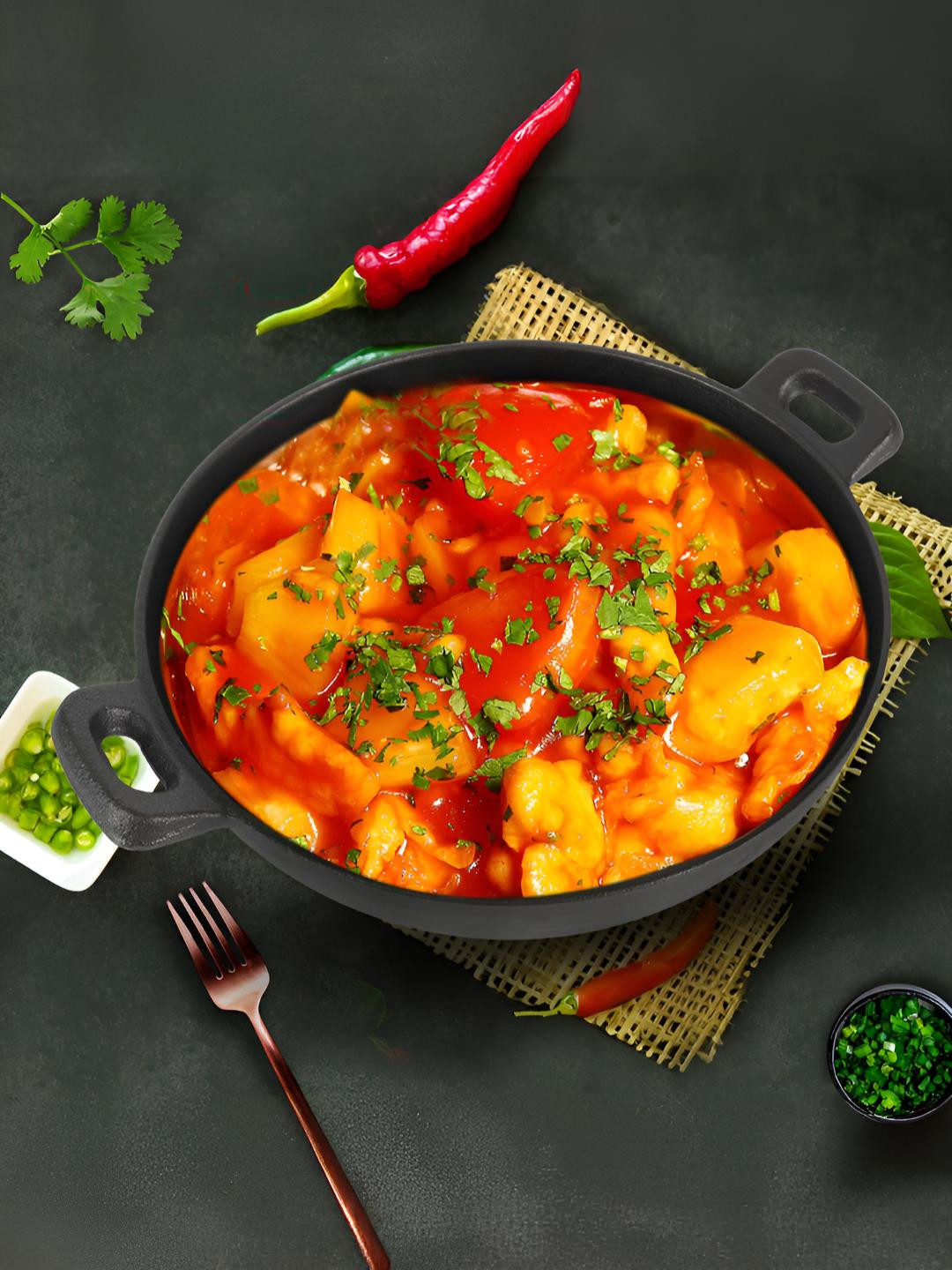 SOLARA Pre Seasoned Cast Iron Kadhai 12 Inch(30 CM)