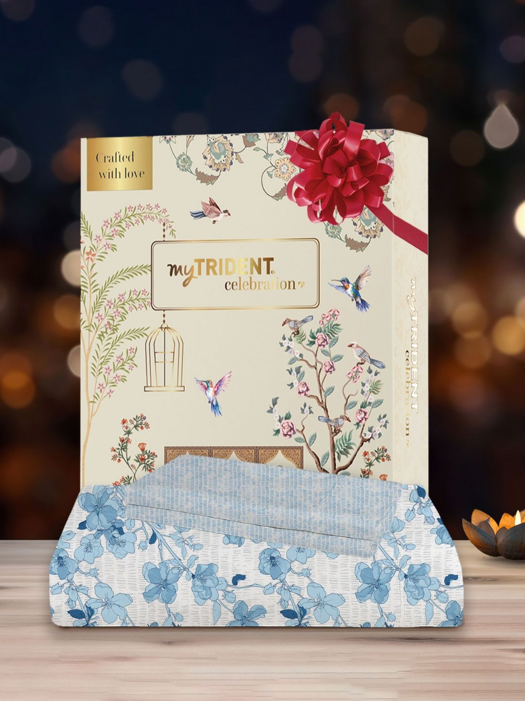 MYTRIDENT Celebration Blue Floral Pure Cotton 144 TC Queen Bedsheet with 2 Pillow Covers-228 x 254 cm