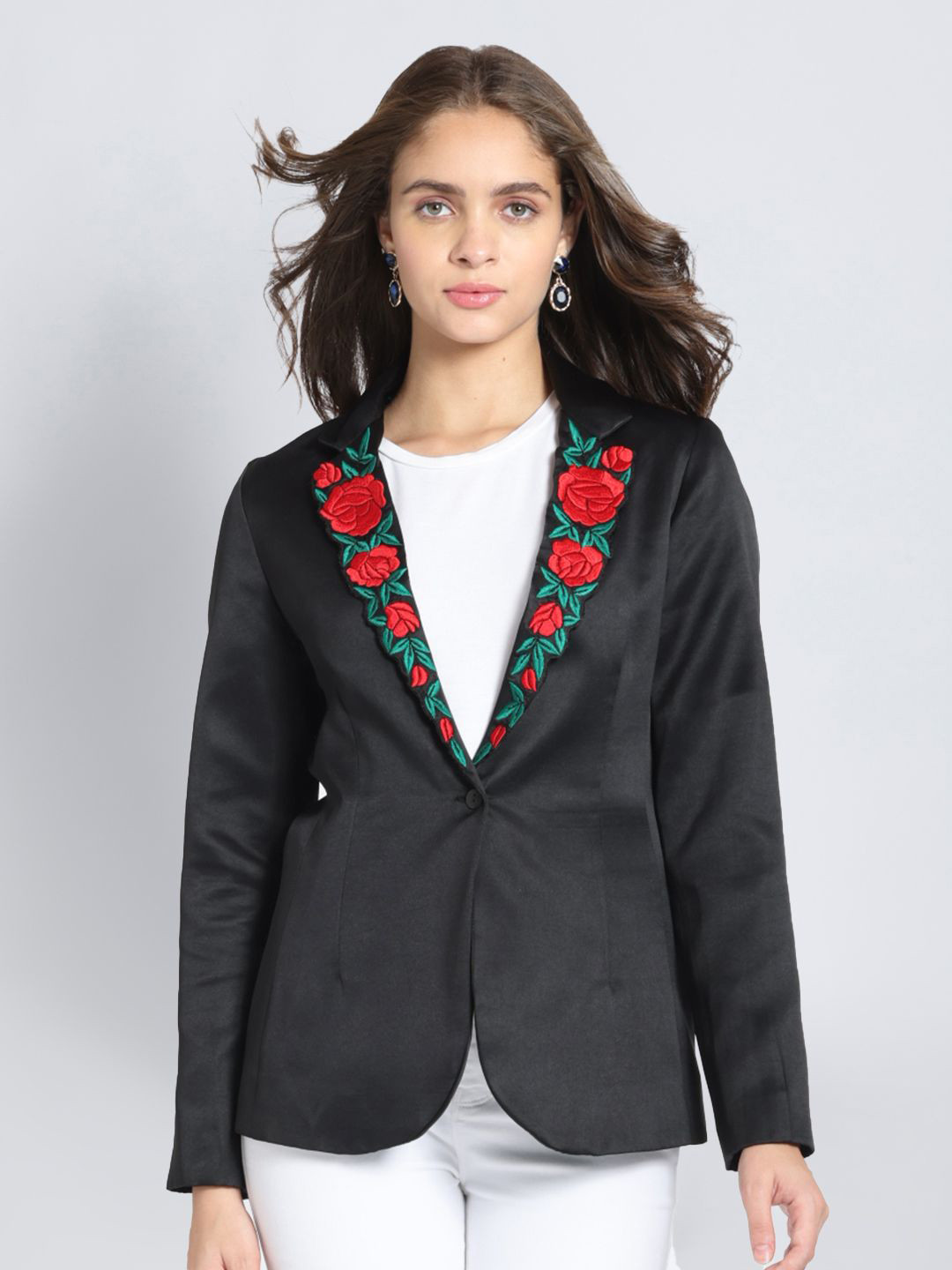 SHAYE Floral Embroidered Notched Lapel Single-Breasted Casual Blazers