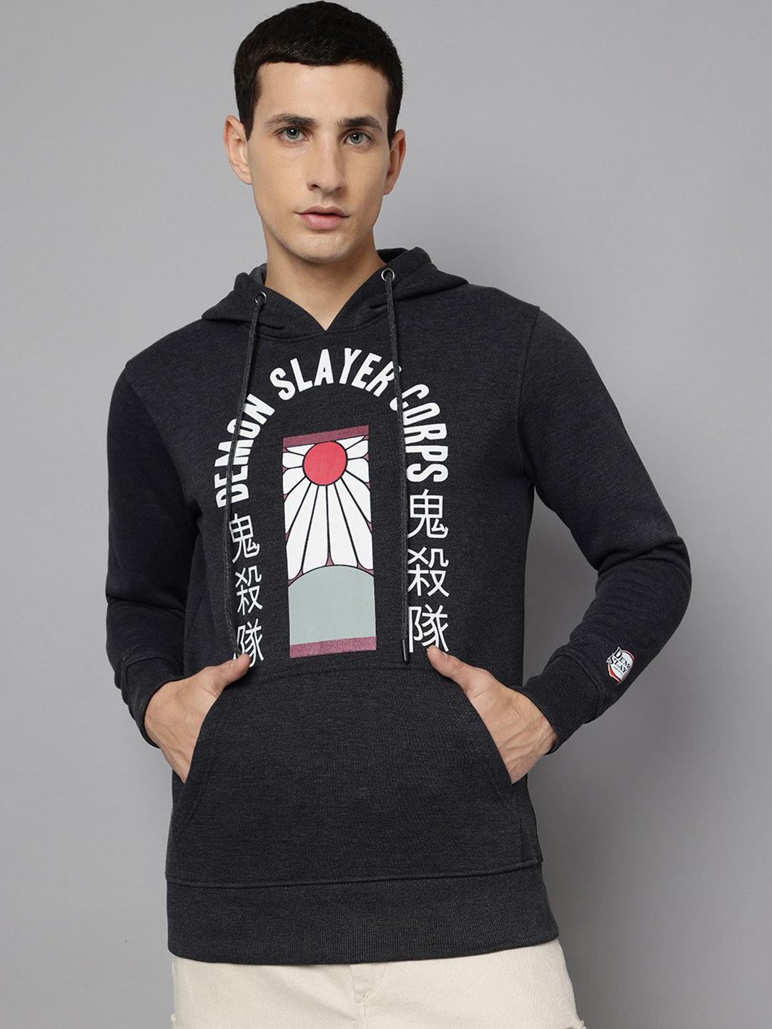 Free Authority Men Demon Slayer Printed Hooded Sweatshirt