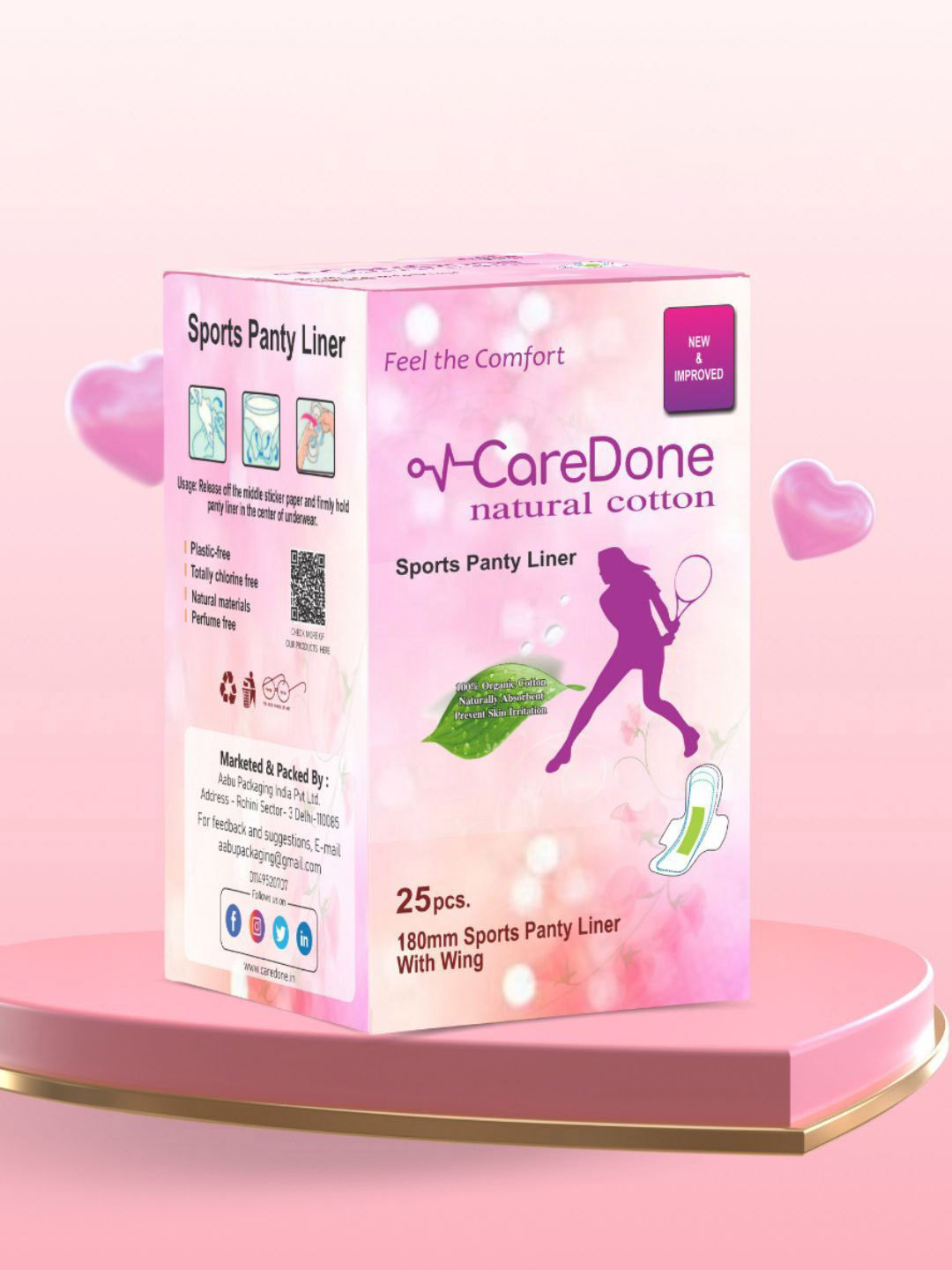 CareDone Organic Cotton Ultra Thin Sports Panty Liners - 25 Pcs