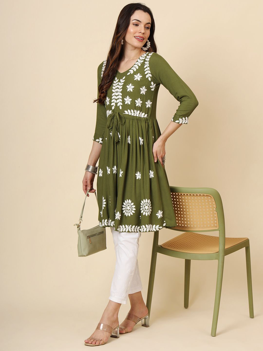 HERE&NOW Women Embroidered A-Line Kurta
