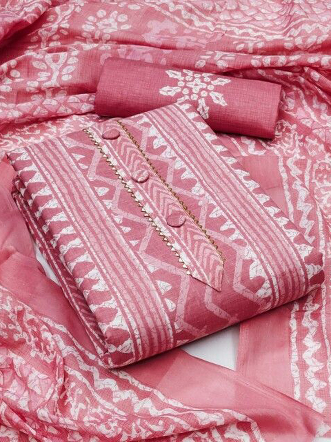 Sidhidata Geometric Printed Gotta Patti Cambric Cotton Unstitched Dress Material