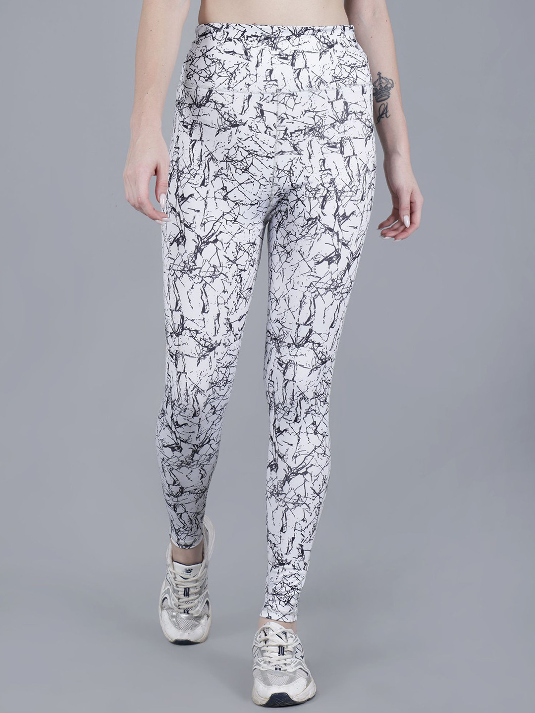 DYWER Women Printed Ankle-Length Workout Back Pocket Tights