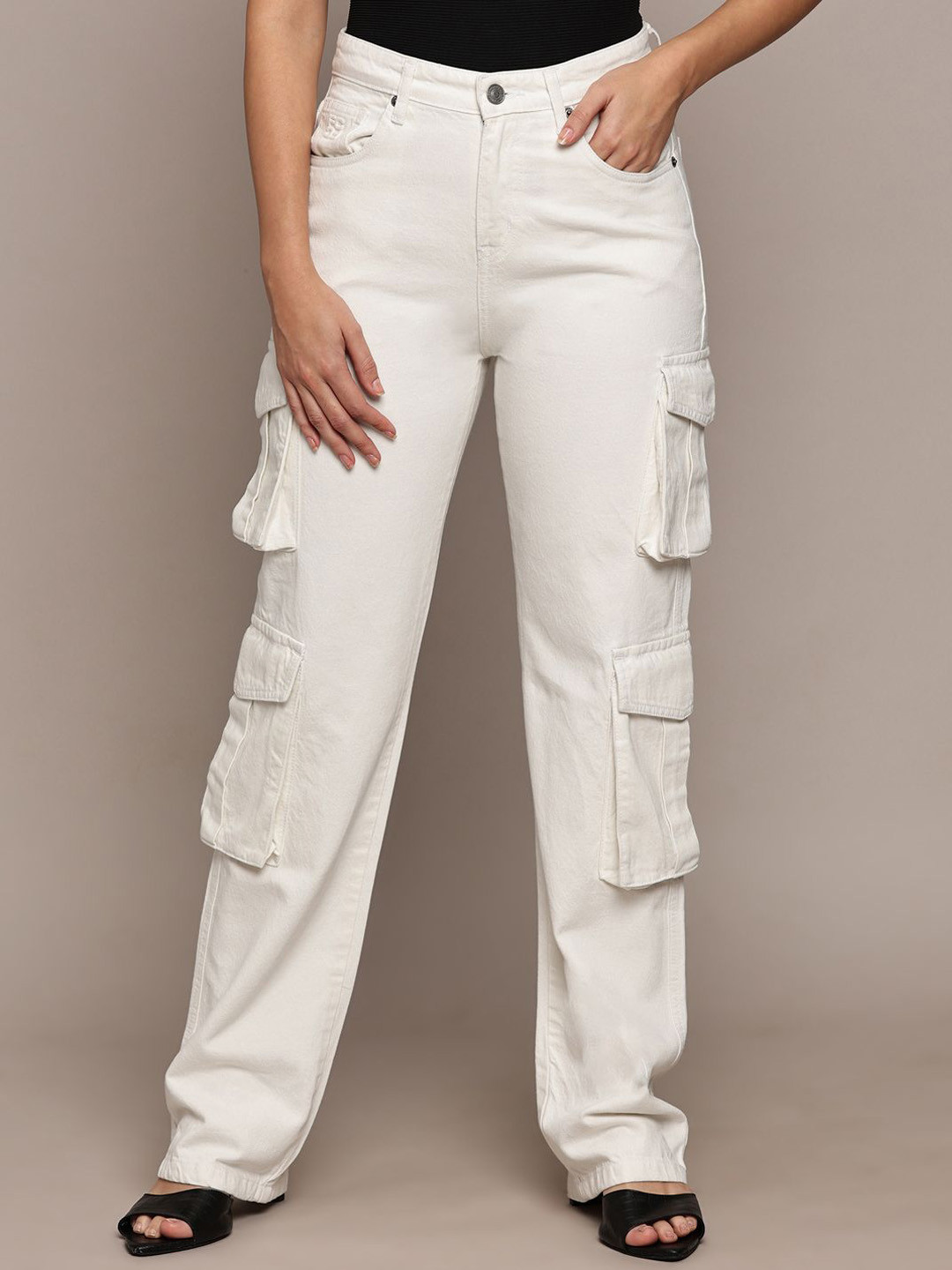 French Connection Women Comfort Straight Fit Cargo Style Cotton Jeans