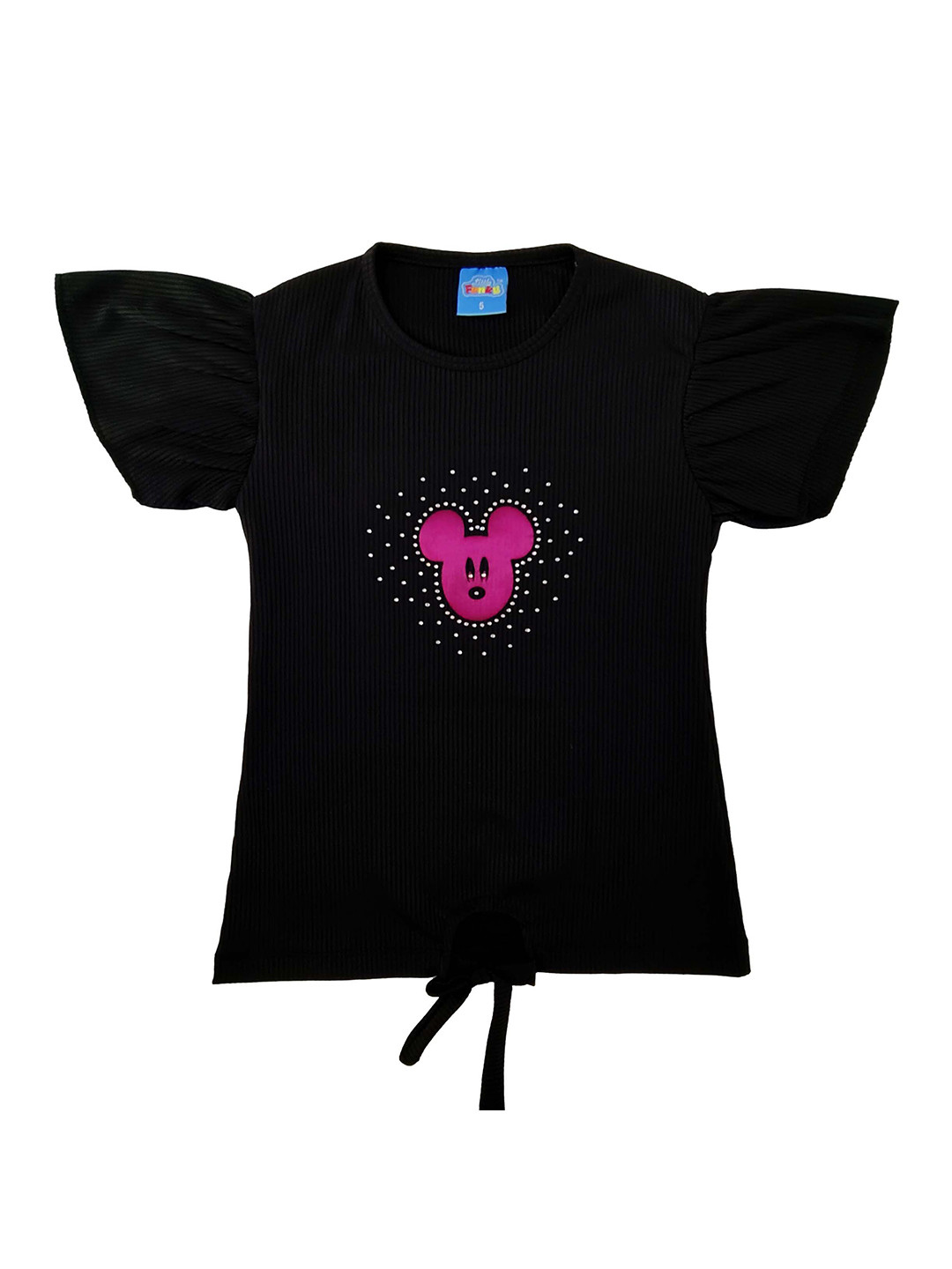 BAESD Girls Embellished Cotton Mickey Mouse Front Knot Fitted Regular Top